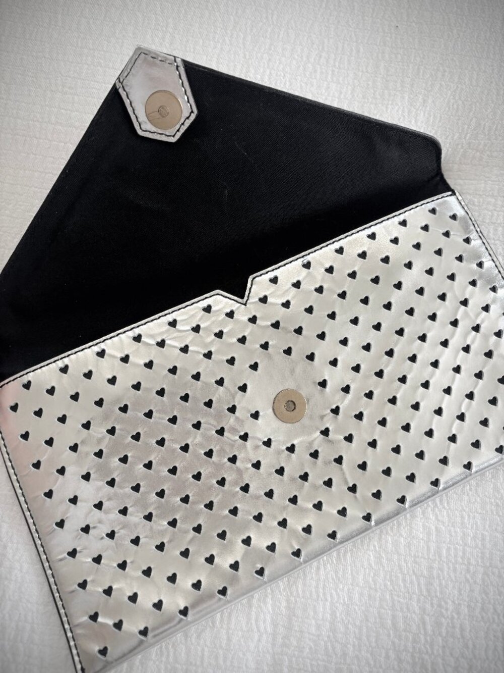 J. Crew Silver Leather Envelope Clutch with Cutout Hearts - Picture 6 of 14